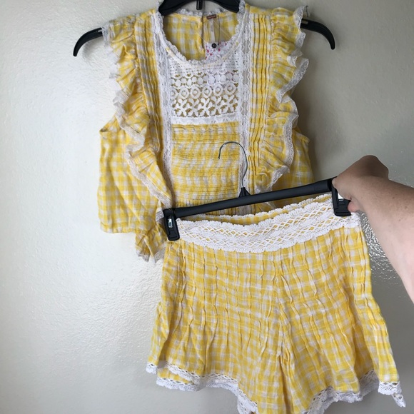 Free People Yellow Gingham Shortie 2 Piece Set - Picture 7 of 8